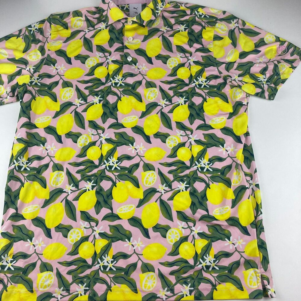 Puma x Arnold Palmer Golf Polo Men's L Pink Lemon Print Stretch Performance